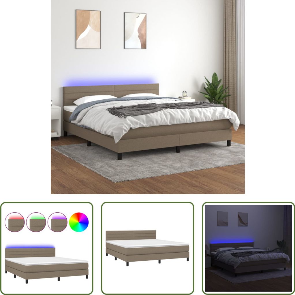 The Living Store Boxspringbett mit Matratze & LED Taupe 180x200 cm Stoff