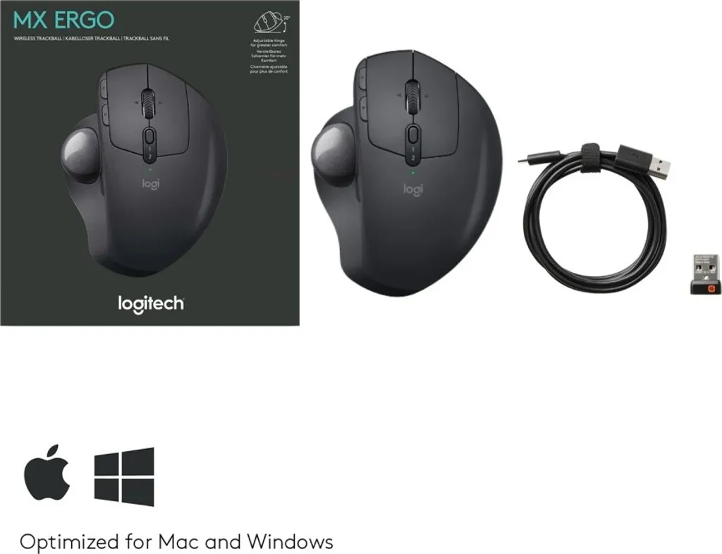 Logitech MX Ergo Souris Trackball sans Fil Ergonomique avec Bluetooth