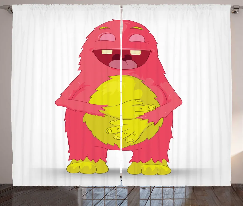 ABAKUHAUS Rideau Rustique Smile Monstre Riant Jaune Vert 280 x 225 cm