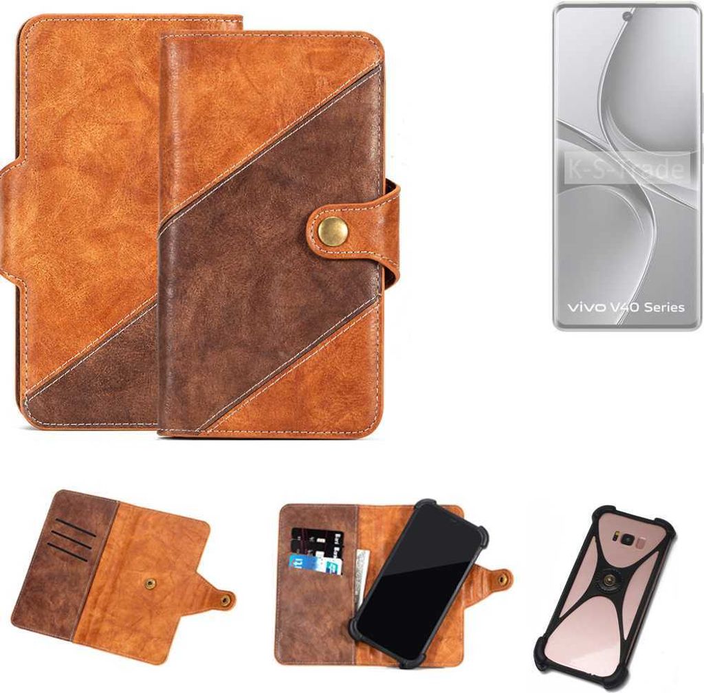 K-S-Trade Handyhülle Schutzhülle Bookstyle Case Wallet-Case kompatibel mit Vivo V40 Pro 5G Cover Klapphülle Kantenschutz Smartphone dunkelbraun