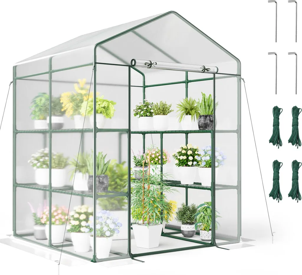 Serre à Tomates pour Légumes avec Structure Métallique et 8 Étagères PVC