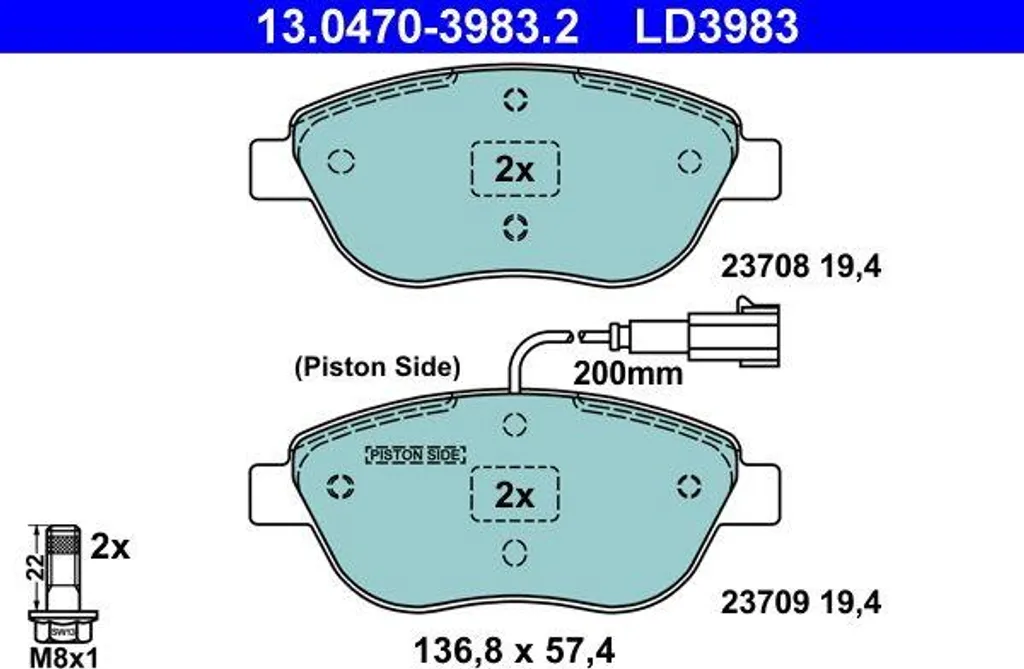 Plaquettes de Frein pour Fiat Stilo et Bravo ATE 13.0470-3983.2 Sécurité