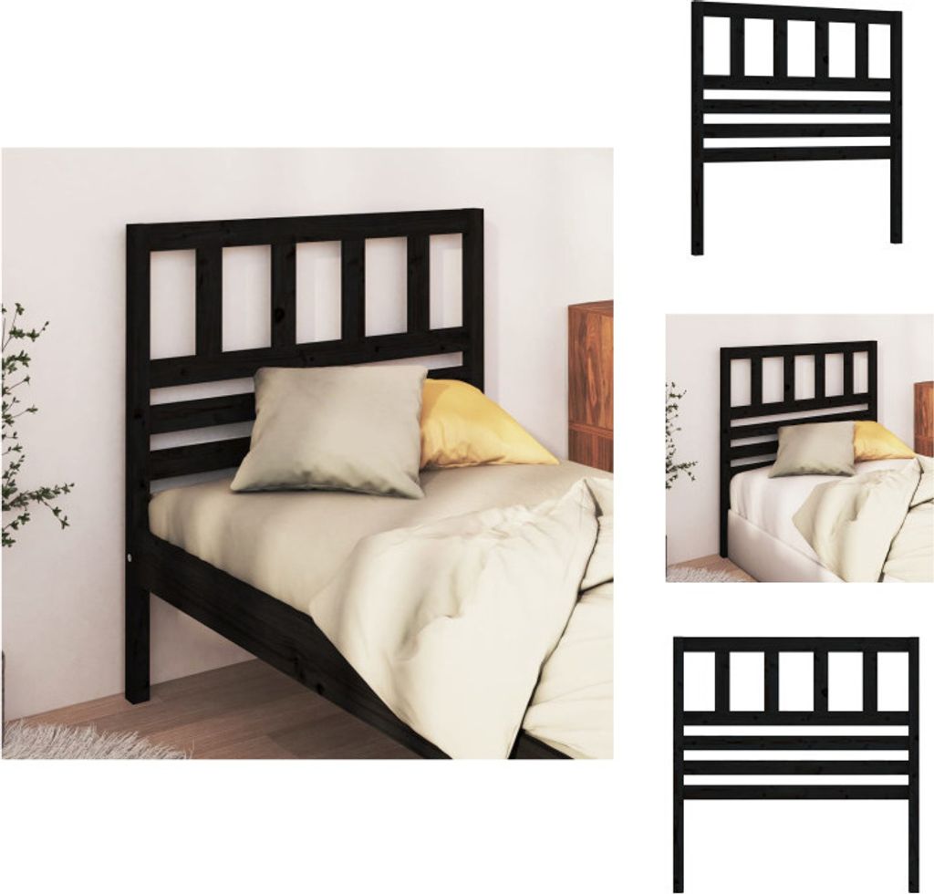 vidaXL Kopfteil Schwarz 81x4x100 cm Massivholz Kiefer - Kopf- & Fußenden