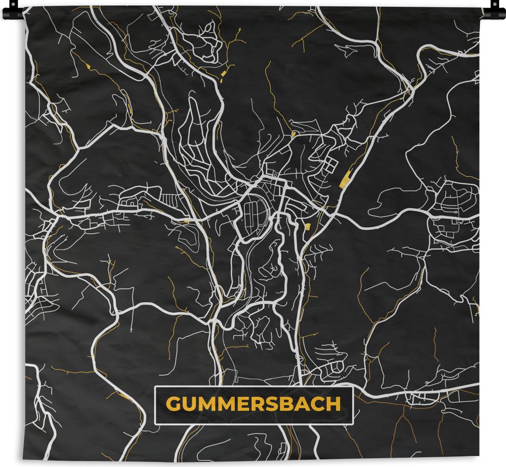 MuchoWow Wandteppich Wandbehang Karte - Gummersbach - Gold - Stadtplan - Deutschland 90x90 cm Tapisserie Dekoration Wandtuch - Wandaufhänger