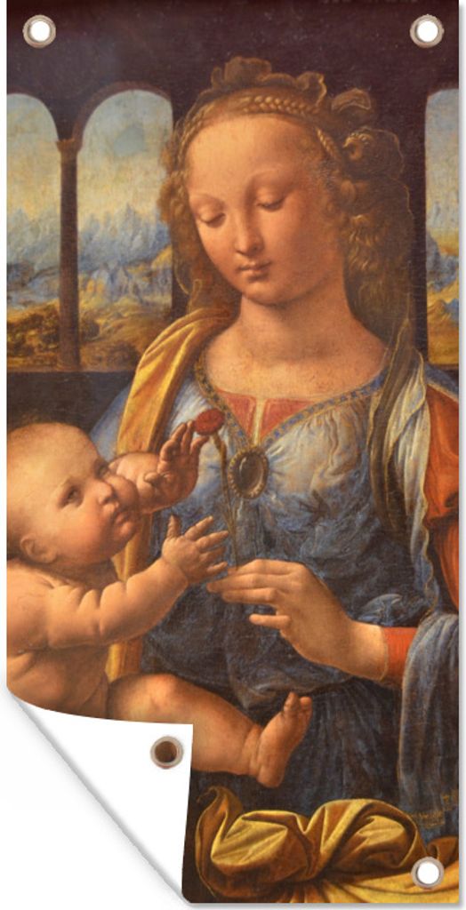 MuchoWow 80x160 cm Outdoor-Poster Gartendeko Sichtschutz Garten Poster für den Garten Madonna mit der Nelke - Leonardo da Vinci