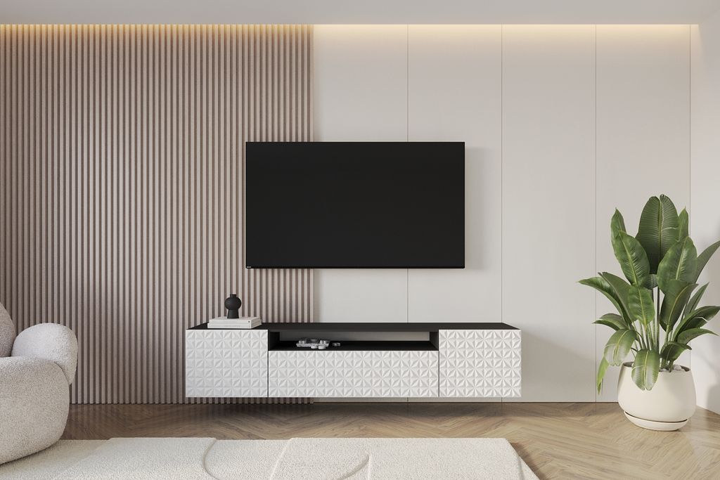 ALTDECOR TV-Schrank VIRA-W mit Gefrästen Fronten 200x40x41 Lowboard hängend, TV Möbel, TV Cabinet, Fernsehtisch, Fernsehschrank, TV Kommode, TV ...