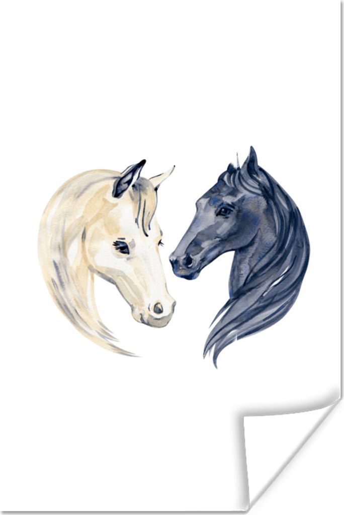 MuchoWow Poster Pferde - Aquarell - Schwarz - Mädchen - Kinder - Mädchen 40x60 cm - Plakate für die Wand - Poster Babyzimmer