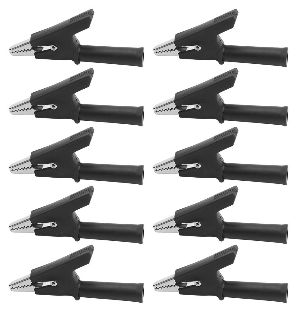 10-teiliges Set Krokodilklemmen-Prüfklemmen (10 mm öffnung, 10 A) mit 4-mm-Buchse, Schwarz