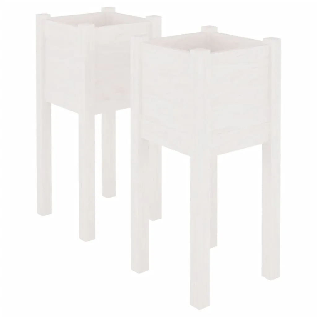 Bac à Fleurs Haut Blanc 31x31x70 cm en Bois de Pin vidaXL - Set de 2
