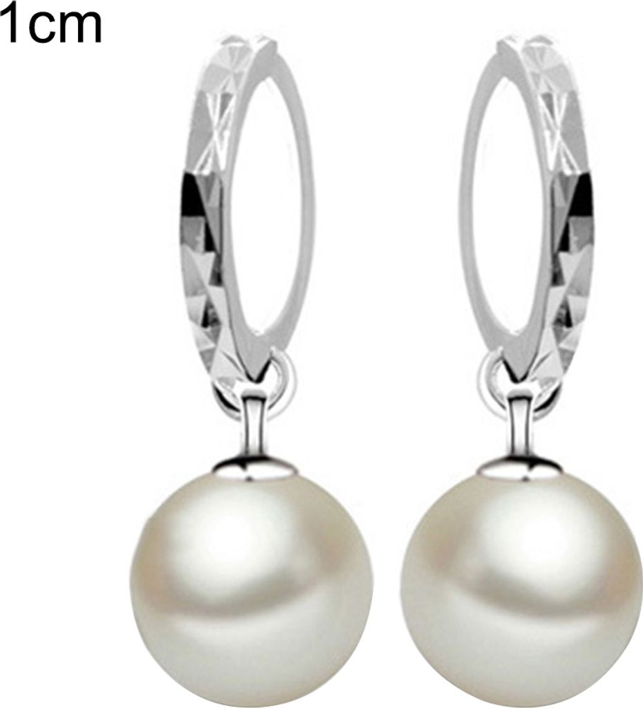 Frauen Mode Fuax Perle baumeln Eardrop Huggie Ohrringe Piercing Schmuck Geschenk-Silber,1cm