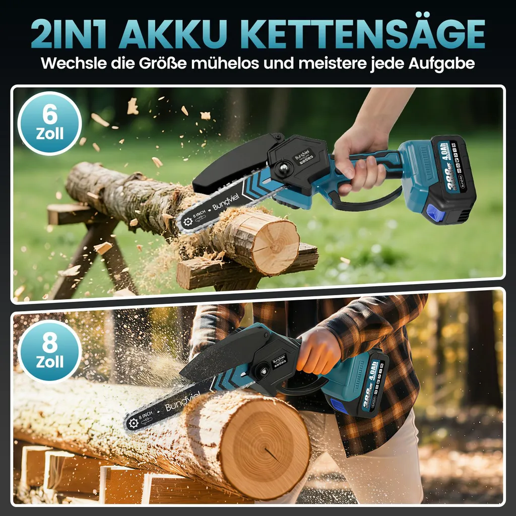 Mini tronçonneuse à une main, pack 2 batteries 2.0Ah, guide 15cm léger - 13