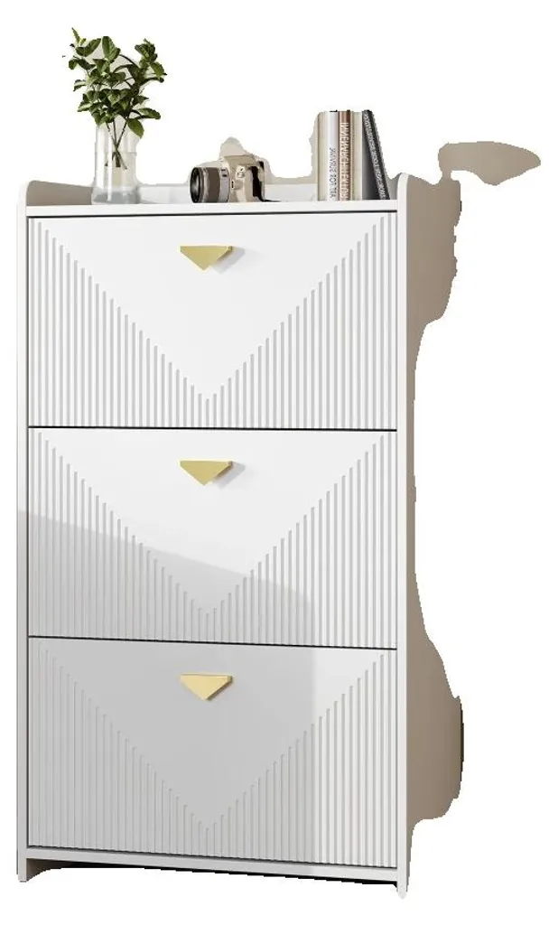 Rangement chaussures pour entrée étroite blanc, 6 niveaux battants