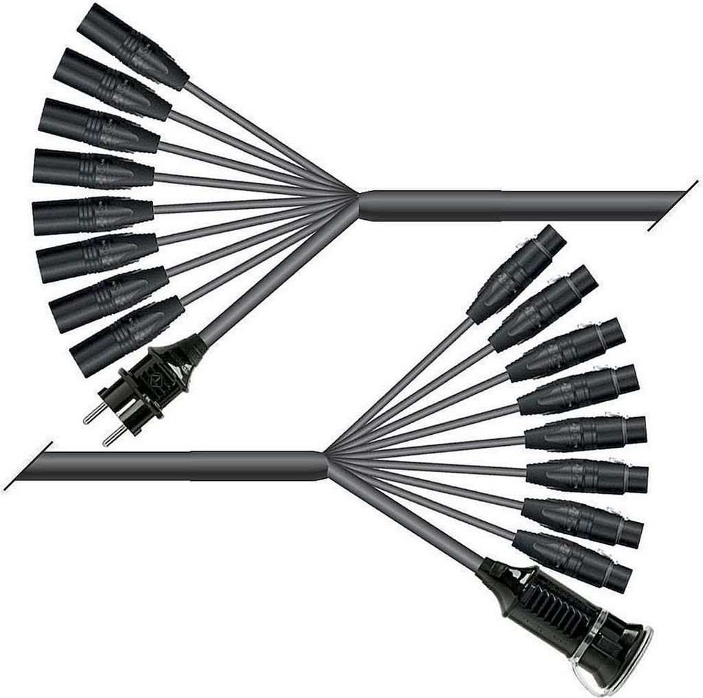 AES / EBU, DMX & Power Looms | 8x XLR 5-pol male NEUTRIK | Schuko-Stecker | 8x XLR 5-pol female NEUTRIK | Schuko-Buchse | Monolith 2,5mm² | 5,00m