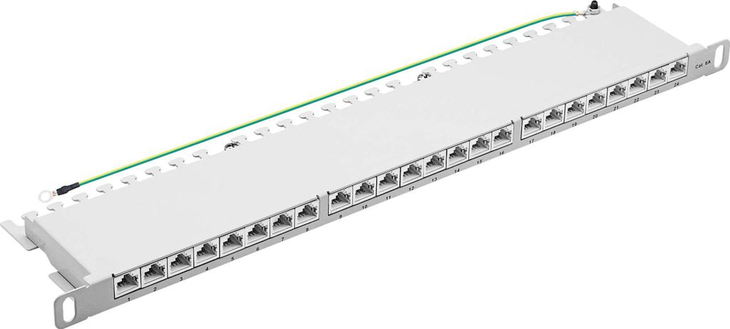 ProfiPatch Patchpanel Patchfeld Cat.6A 19 Zoll 24-Port RJ45 geschirmt Rackeinbau 0,5HE grau