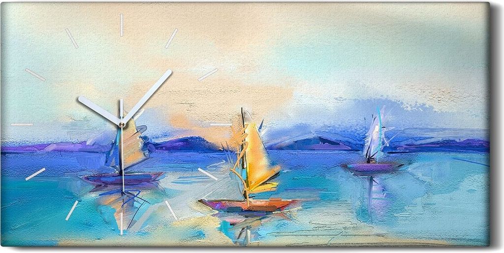 Küche Wohnzimmer Wand Leinwand Uhr 60x30 Wandbild Wohnkultur Boot segelt Wasser - weiße Hände