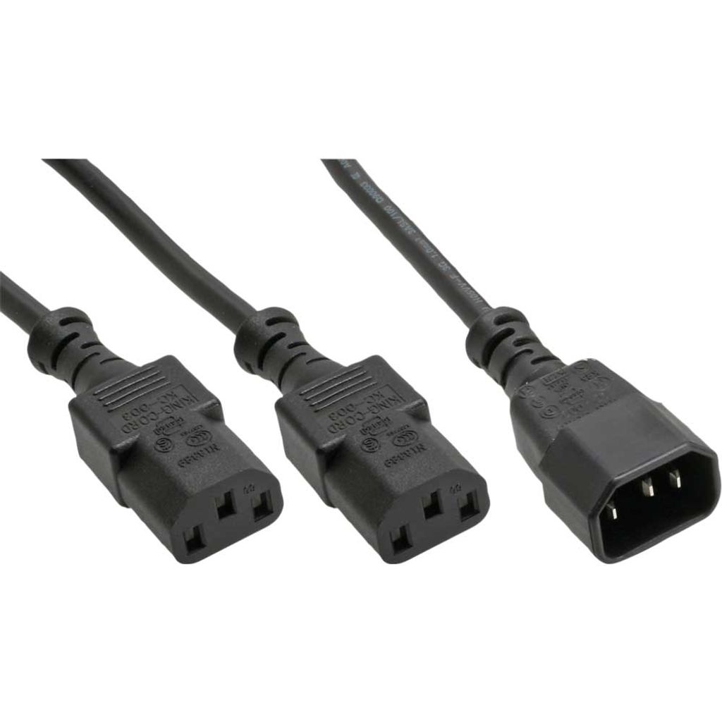 InLine Netz-Y-Kabel, Kaltgeräte, 1x IEC-C14 auf 2x IEC-C13, Produktbild 