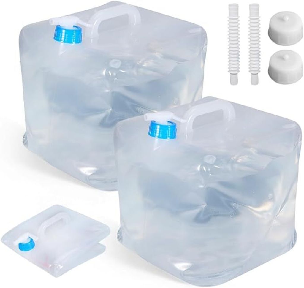 Tragbarer 10L Trinkwasserbehälter – Faltbarer Wasserbehälter mit Hahn & Griff, 2er Set für Outdoor & Notfall