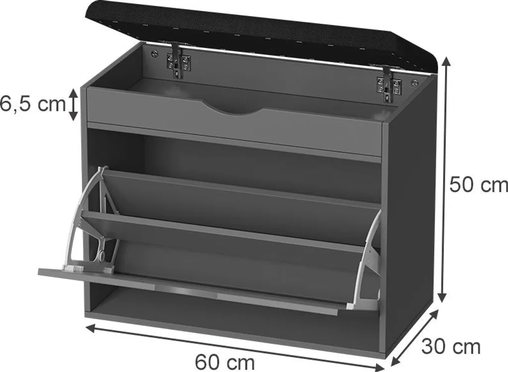 Banc à chaussures 2 compartiments Vicco Schufy Anthracite 60x51cm