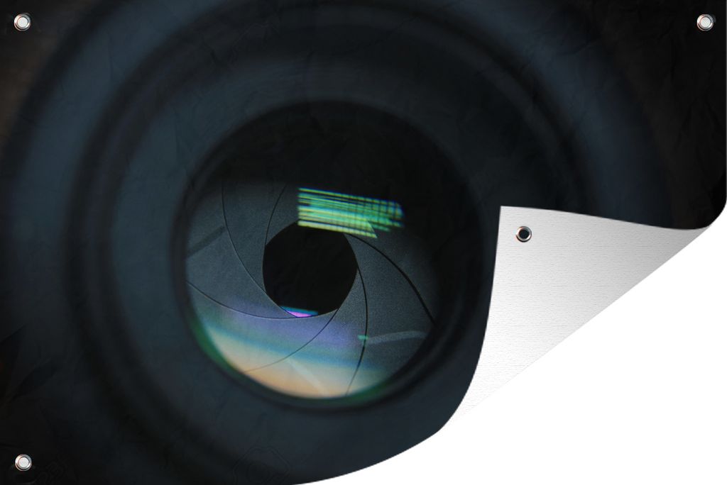 MuchoWow 90x60 cm Outdoor-Poster Gartendeko Sichtschutz Garten Poster für den Garten Kameraobjektiv mit Lichtreflexion