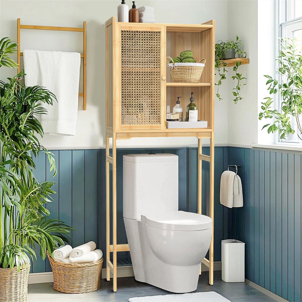WISFOR Badregal Toilettenregal, Badezimmerregal mit Schrank Produktbild 1