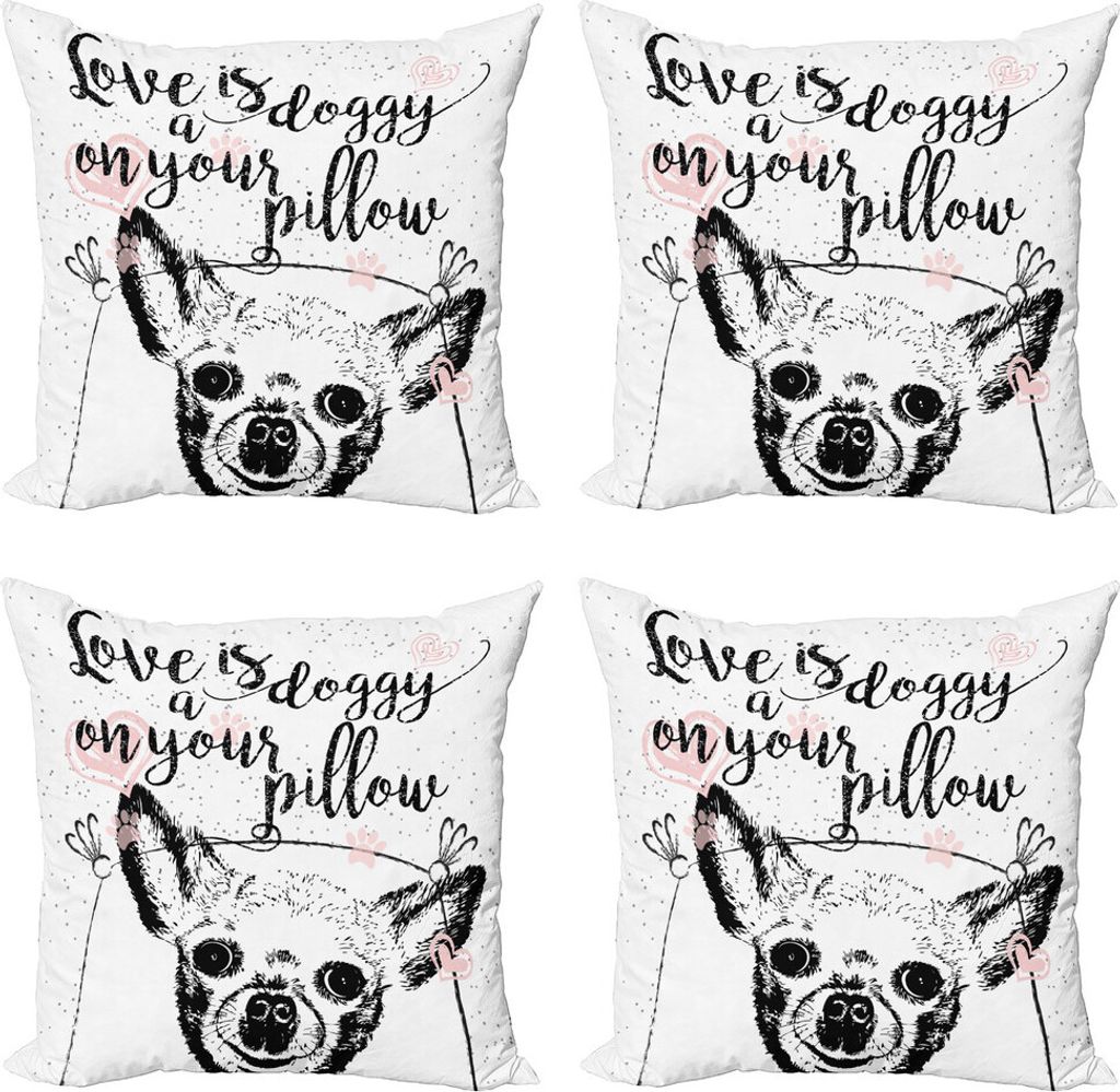 ABAKUHAUS lustige Wörter Kissenbezug Set (4 Stück), Love Dogs Grungy, Moderner Doppelseitiger Digitaldruck, 40 cm x 40 cm, Schwarz Weiß und Blush