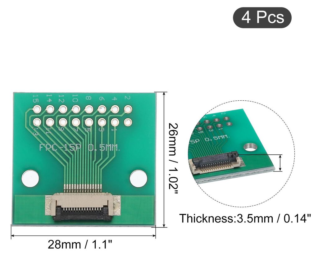 4 Stš¹ck FPC FFC PCB Konverterplatine 15P 0,5 mm auf der Steckdose, Rš¹ckseite 1,0 mm, zu DIP 2,54 mm fš¹r LCD 3D Drucker Kamera DVD TV Laptop