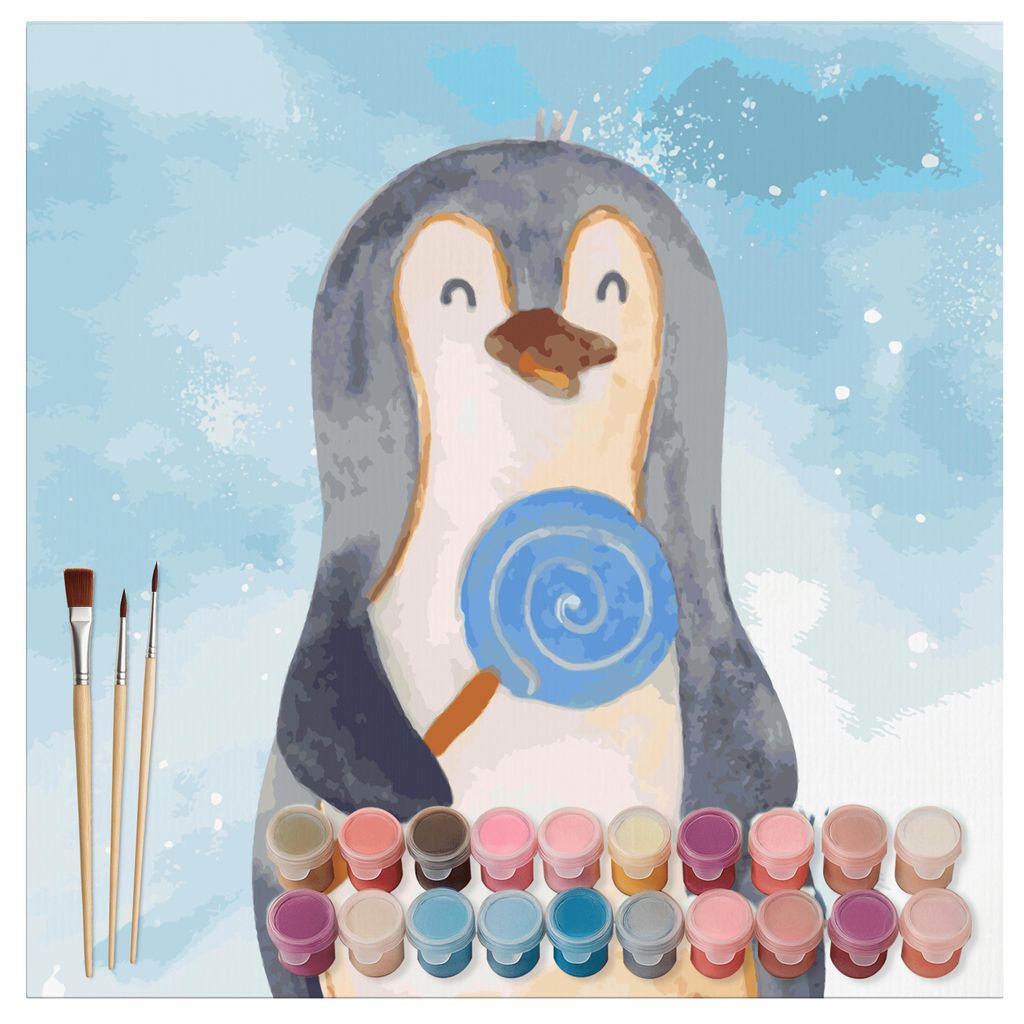Mr. & Mrs. Panda Malen nach Zahlen Pinguin Lolli Motiv 40 x 40 cm Ohne Rahmen - Eisblau - Geschenk, Rebell, Heißhunger, diy set, Süßigkeiten, Le...