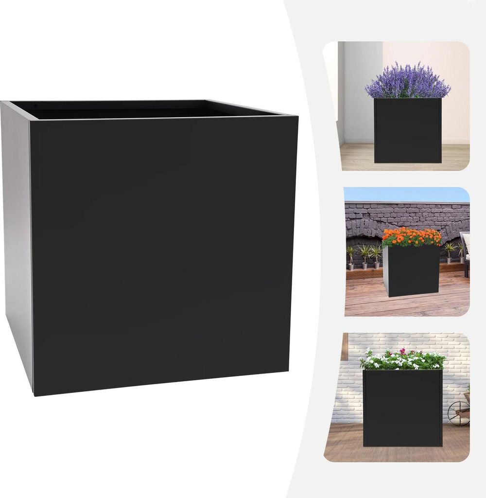 Pflanzkübel & Pflanzkasten - Quadratisch - 66,04 x 66,04 x 66,04 cm - Metall - Für innen & außen - Würfelform - Schwarz