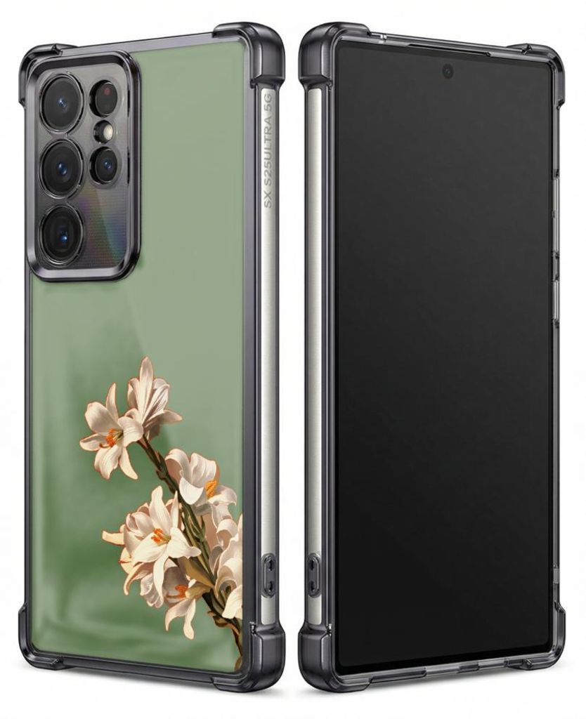 Personalisierte Hülle mit Bild für Samsung Galaxy S25+ Elektroplattiert TPU Stoßdämpfer Handyhülle mit Blumenzweig mit weißen Blüten