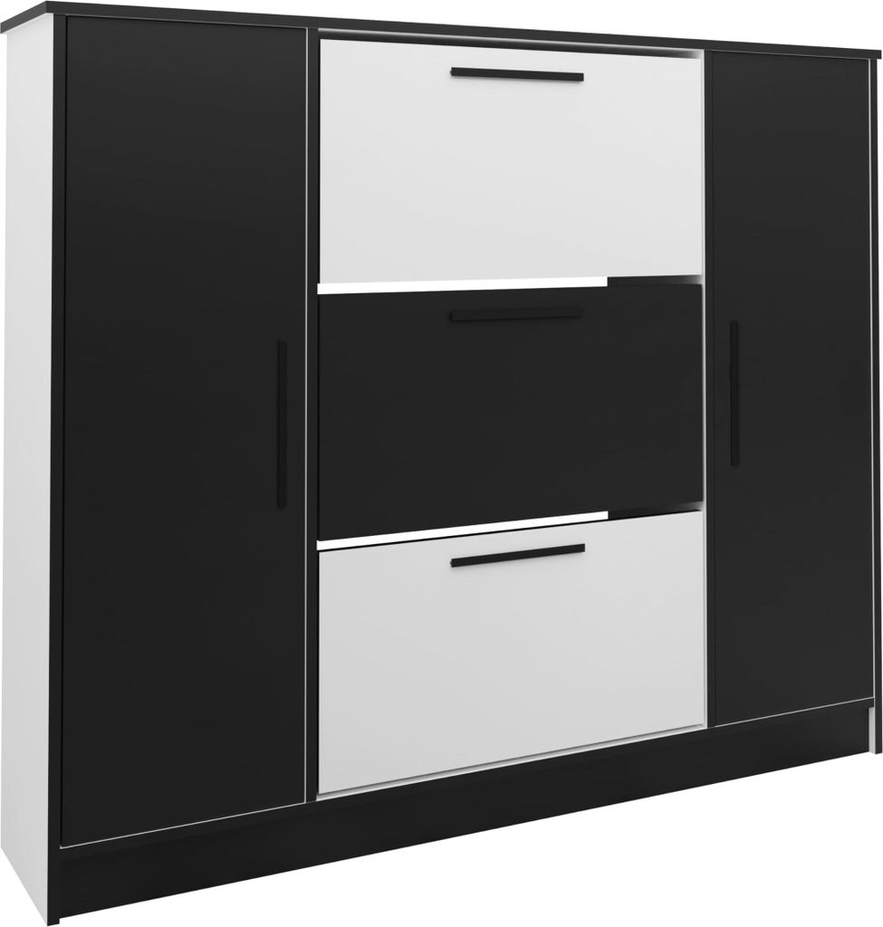 KIER FURNITURE Schuhschrank SZNB02D - 137,2x124,7x24,1 cm Weiß + Schwarz