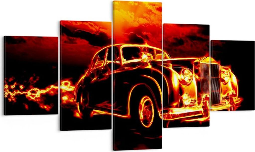 Bild auf Leinwand - Leinwandbild - Vögel Brücke Gebäude Auto - 125x70cm - Wand Bild - Wanddeko - Leinwanddruck - Bilder - Kunstdruck - Wanddekor...