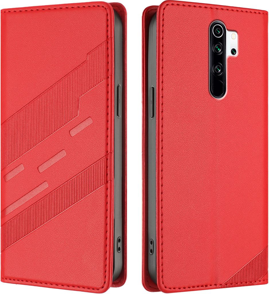 Hülle für Xiaomi Redmi Note 8 Pro, Kunstleder Brieftaschen Handyhülle mit Kartenfach und Standfunktion Rot