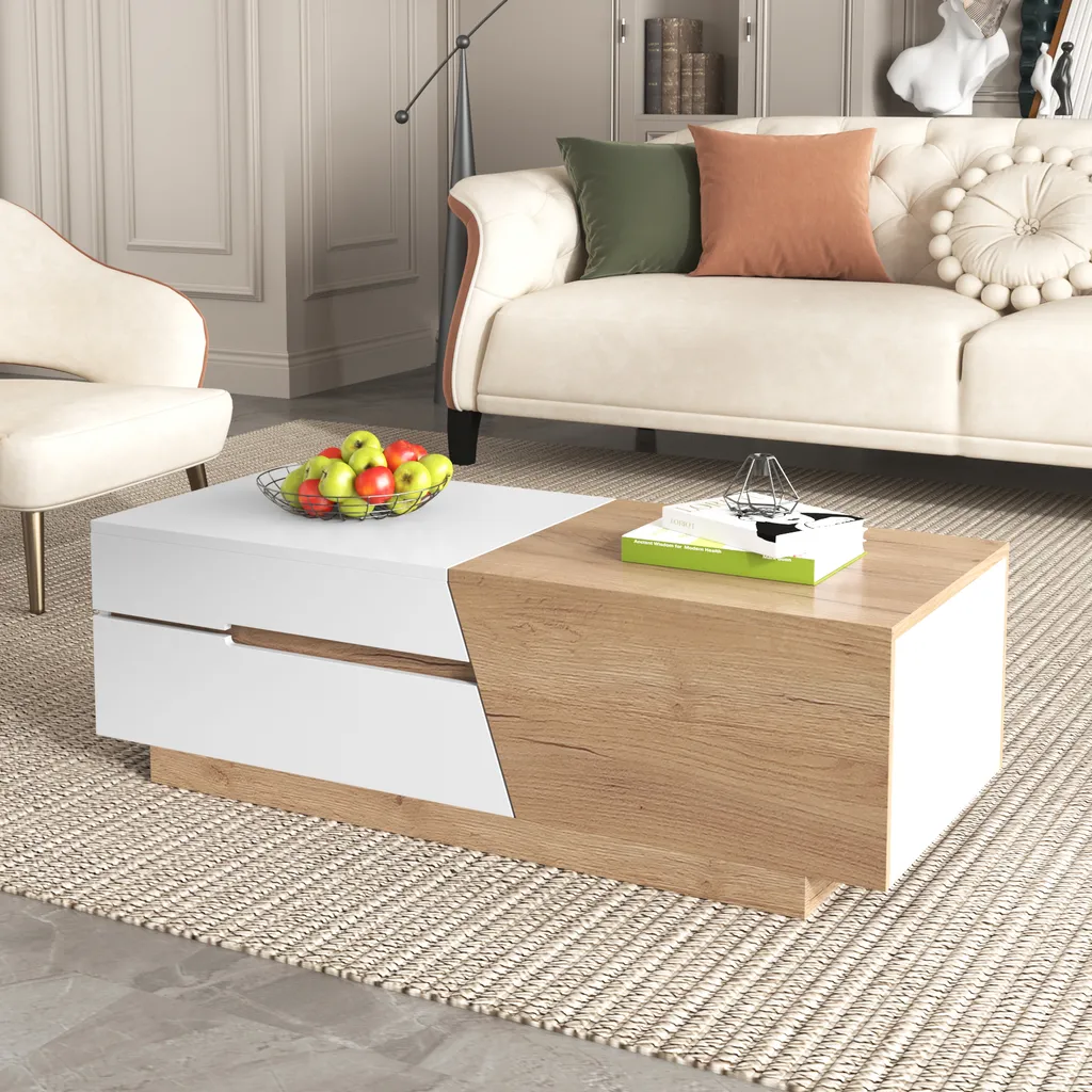 Table de Salon Modulable 120cm pour Gagner de la Place avec Rangement