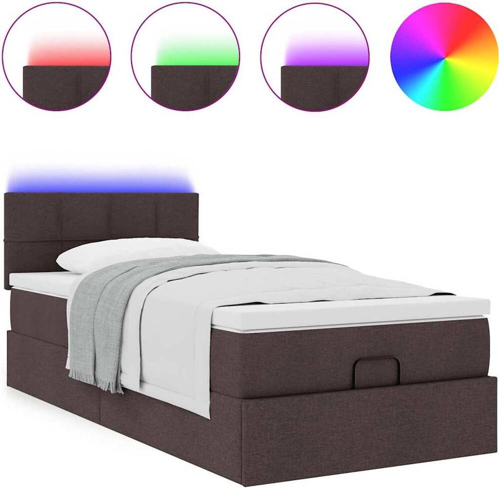 Ottoman-Bett mit Matratze & LEDs Dunkelbraun 80x200 cm Stoff