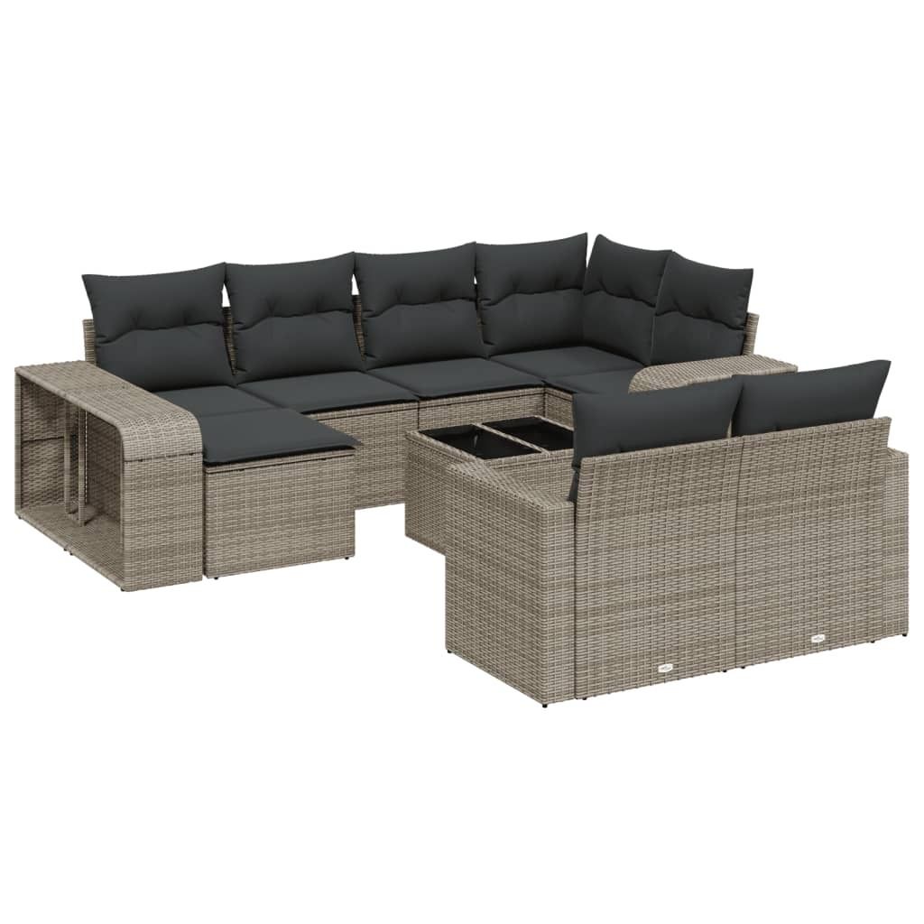 11-tlg. Garten-Sofagarnitur, modular mit Stauraum & wasserabweisendem Beutel, PE-Rattan, pulverbeschichteter Stahl, Hartglas-Tisch, Grau