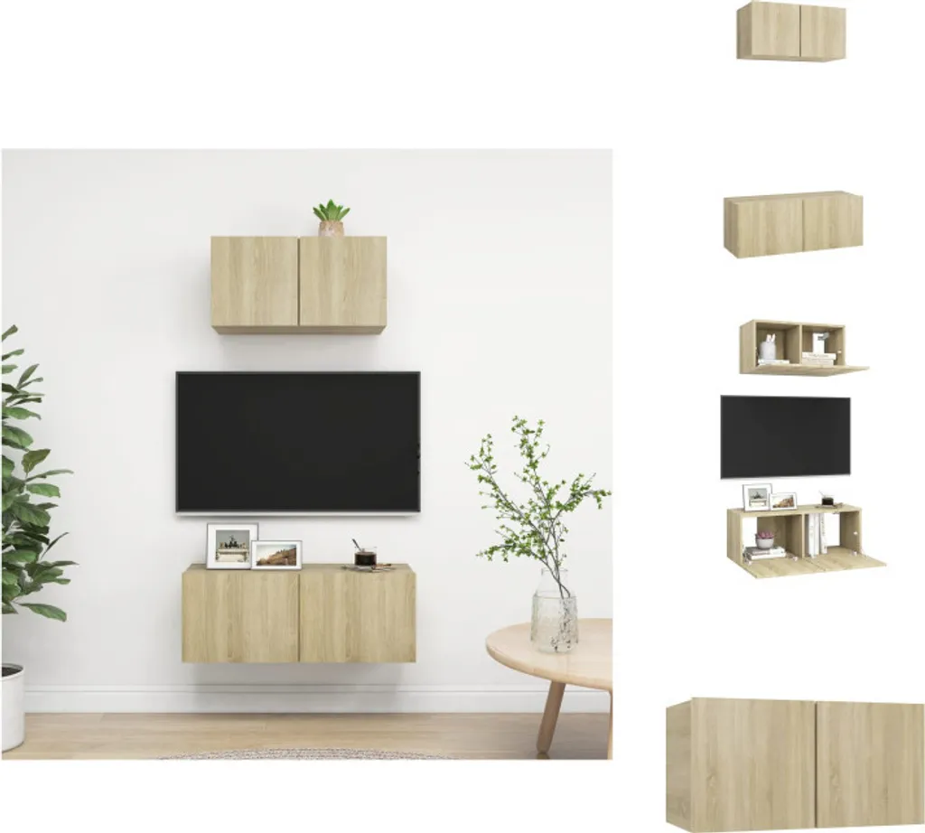 Meuble TV Double pour Grand Salon et Home Cinéma Finition Chêne Sonoma Mat
