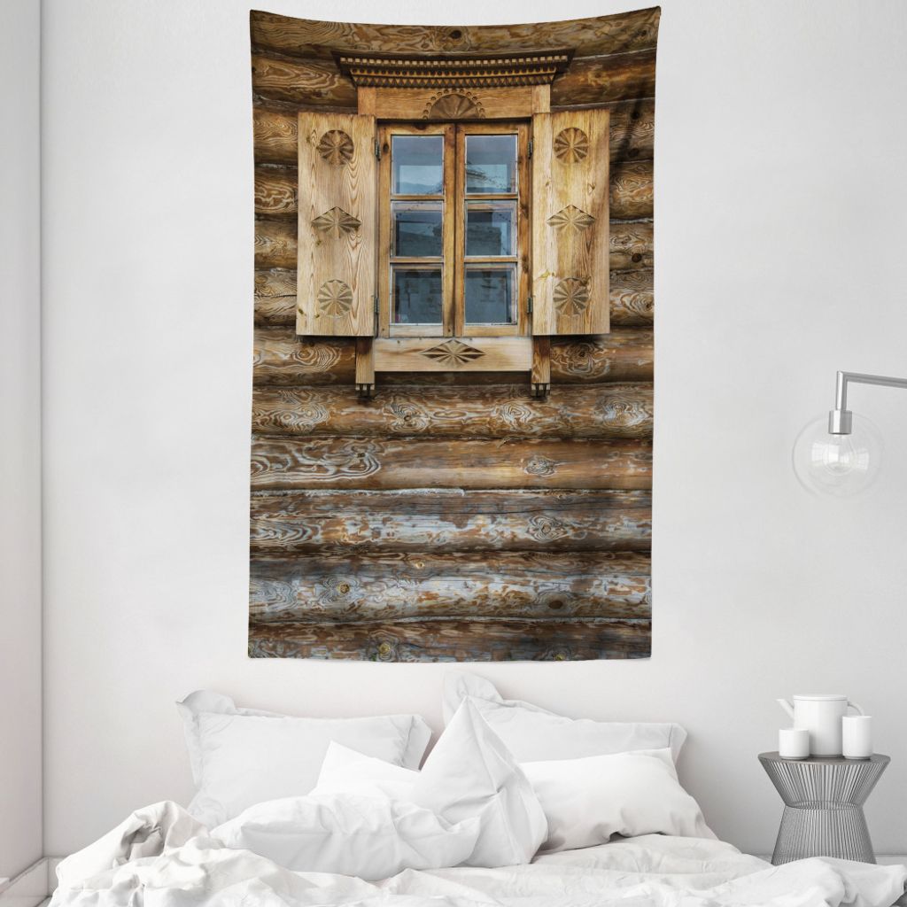 ABAKUHAUS Rustikal Wandteppich und Tagesdecke, Holzhaus Shutter aus Weiches Mikrofaser Stoff Waschbar ohne Verblassen Digitaldruck, 140 x 230 cm, B...