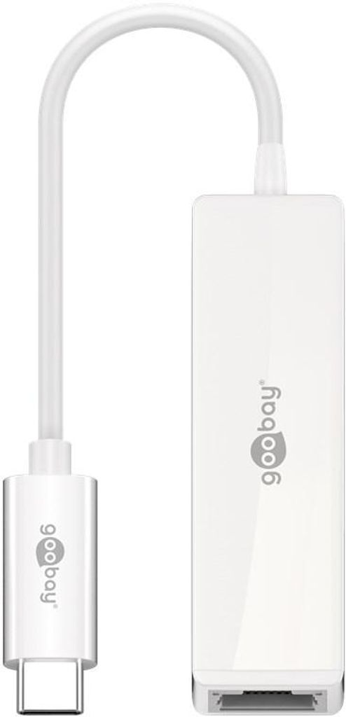 USB-C -Ethernet-Adapter, weiß zum Anschluss eines PCs oder Apple MacBook an ein Ethernet-Netzwerk (RJ45) über den USB-C -Anschluss