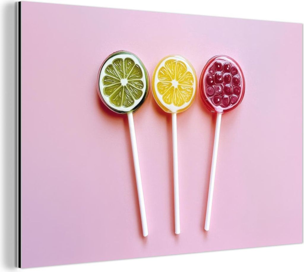 MuchoWow Wanddekoration Metall Metallbild Wandkunst 60x40 cm Lollipop - Bonbon - Zitrusfrucht MuchoWow Aluminium Gemälde - Gemälder