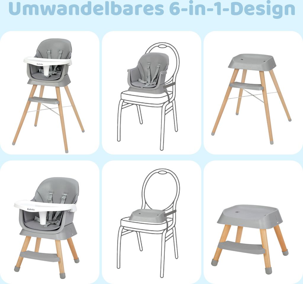 Ezebaby Hochstuhl Baby Sitzerhöhung Kinderstuhl 6-in-1 Produktbild 8