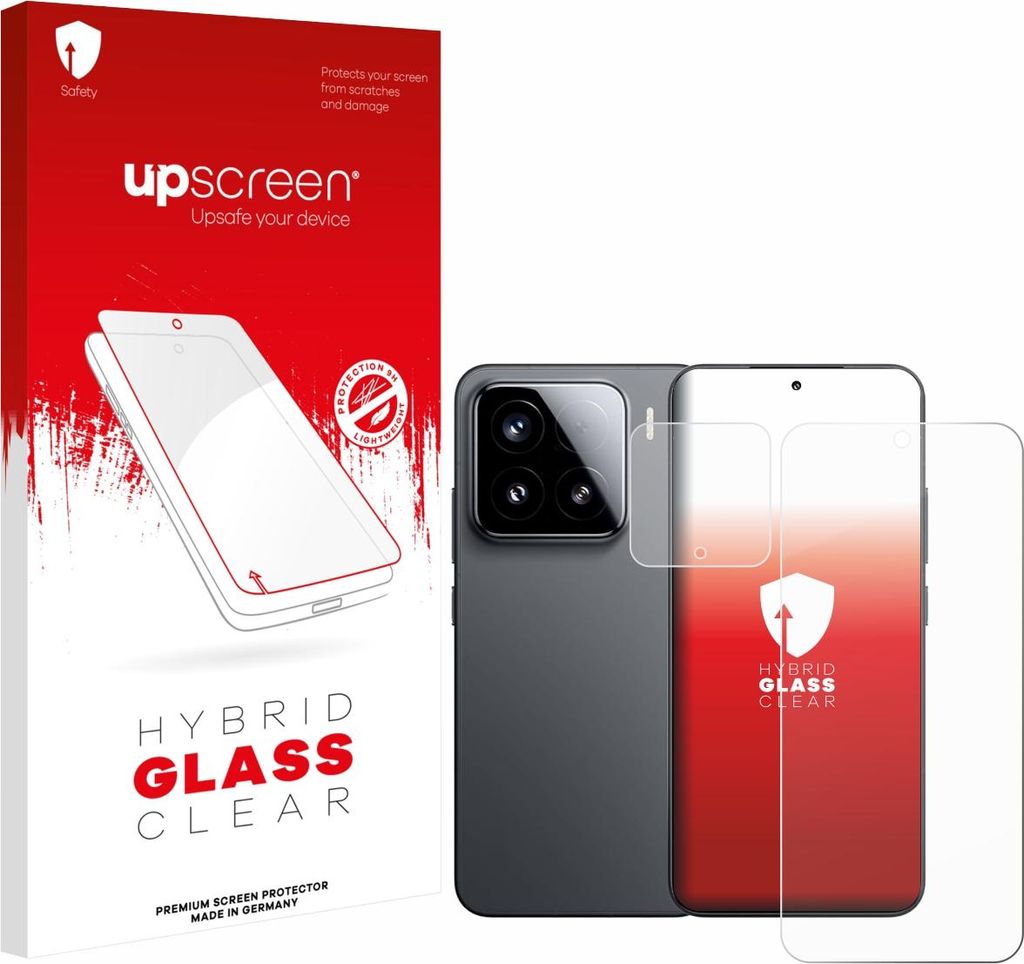 A product package for a screen protector is shown next to a smartphone with screen protectors laid out.