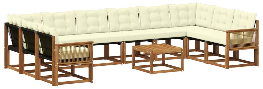 vidaXL Outdoor-Sofagarnitur mit Kissen 11 pcs Natur und Creme