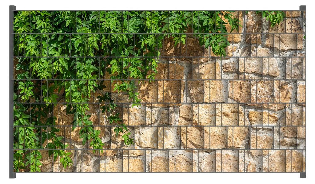 Wallario Zaunsichtschutz mit Motiv Natursteinwand mit Ranken für Ein- und Doppelstabmatten Zäune in der Größe 250 x 140 cm
