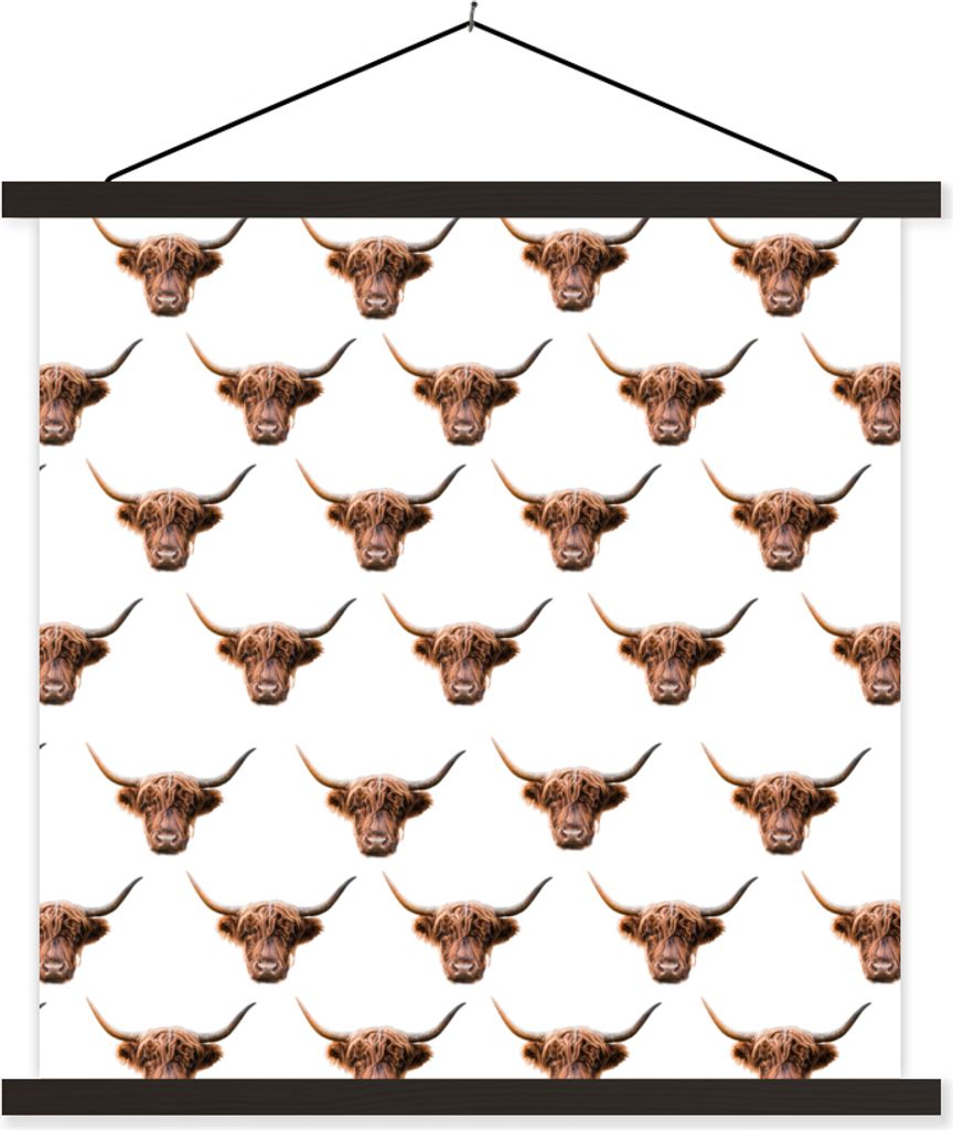 MuchoWow Textilposter Muster - Schottisches Hochlandrind - Tiere 90x90 cm mit schwarzem Rahmen - Magnetisches
