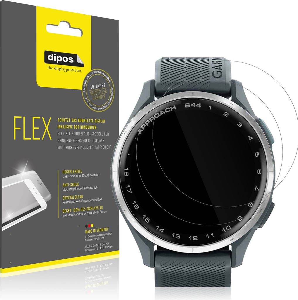 2x Schutzfolie für Garmin Approach S44 Folie, 100% Displayabdeckung, dipos Flex