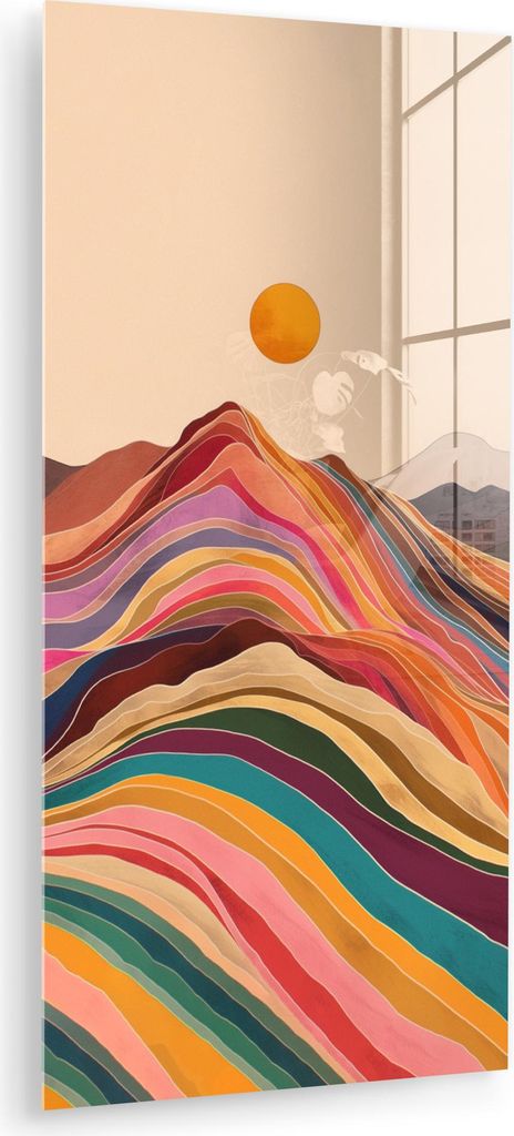 MuchoWow Glasbilder - Bilder auf Wandbild - Foto auf Glas Sonne - Bunte Landschaft - Berge 40x80 cm Wanddekoration aus Glas - Acrylglasbild - Acryl...