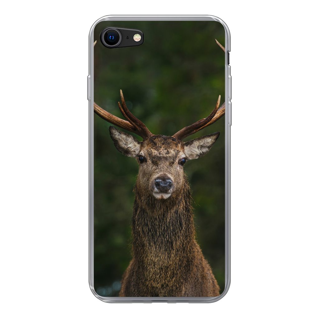 MuchoWow Handyhülle Schutzhülle Hülle für iPhone 7 Hirsch - Geweih - Natur Silikon Softcase Handy Hülle - Kartenhalter