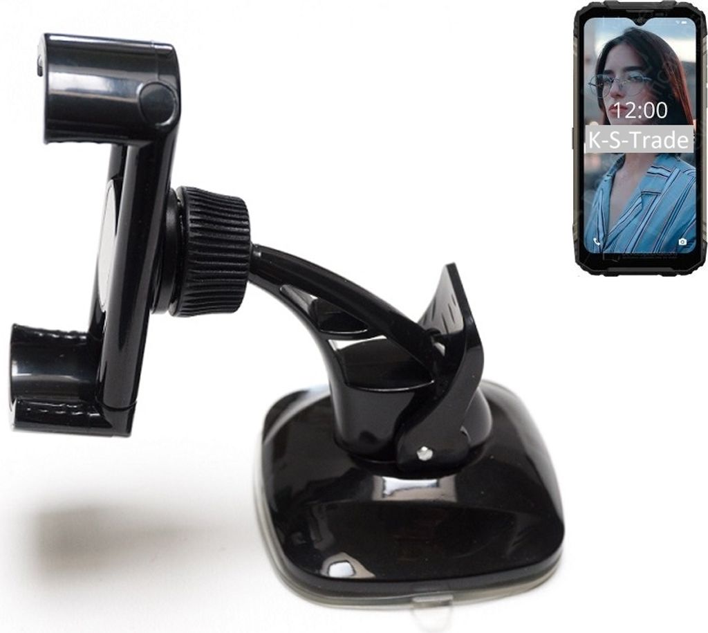 K-S-Trade kompakte Handy-Halterung Windschutzscheibe kompatibel mit Doogee S96 Pro Armaturenbrett schwarz Autohalterung KFZ Halter Scheiben-Halterung