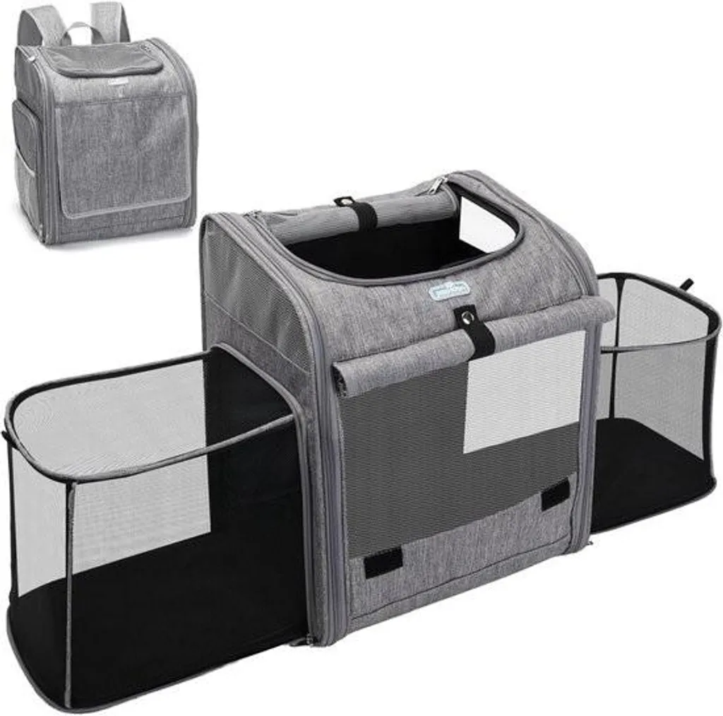 Sac de transport extensible pour petit chien, modèle respirant gris