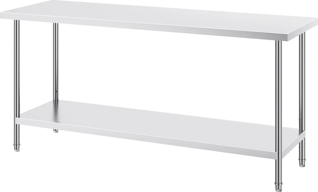 Table Inox Robuste 182cm à Hauteur Réglable - 3 Plateaux de Rangement